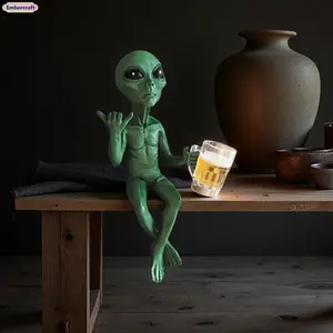 Whimsical Alien UFO Resin Ornament Mini Figurine, Funky Home Aesthetics Decoration, Weatherproof Indoor-Outdoor Sculpture for Living Room Shelf