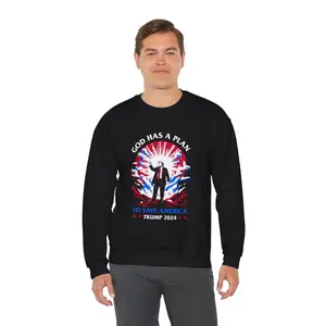 God Has a Plan Save America Trump 2024 Unisex Crewneck | Heavy Blend Sweatshirt | Perfect for Rallies & Casual Wear Classic Collar