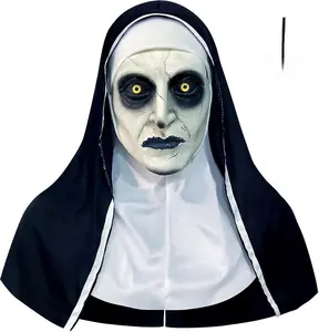 Scary Nun Mask - Halloween Costume Creepy Latex Mask for Women Adults Cosplay Props Natural Material Expansive Vision & Breathable Holes One Size Fits Most Perfect Gifts