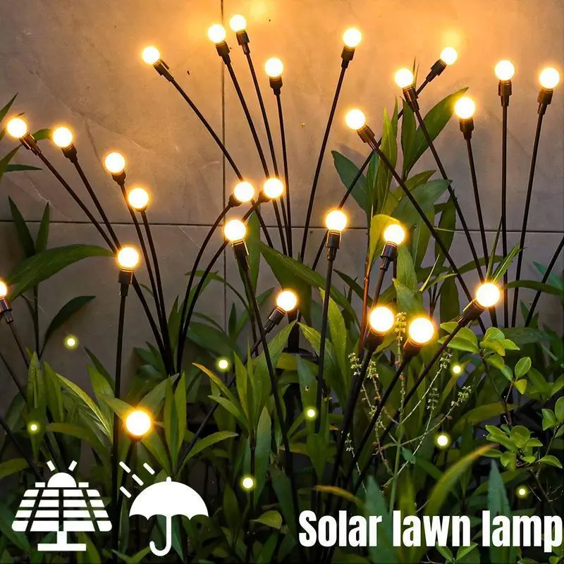 2-Pack Solar LED Firefly Stake Outdoor Landscape Lights - 10 Led, IP65 Rated, Wind-Powered Glow, Automatic On/Off, Warm & RGB Colorful Light, Decking & Patio Lighting, Garden Yard Path Illumination