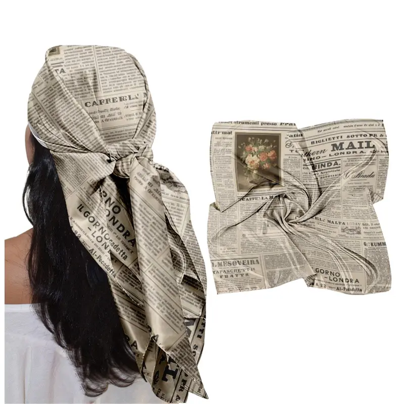Vintage Newspaper Print Bandana, Soft Breathable Hip Hop Square Scarf & Fashion Headwear, Stylish Lightweight Headscarf for Daily Outings, Shopping, Dating, Travel, Beach Vacation, Outdoor Activities & Summer Holiday Fashion Accessory
