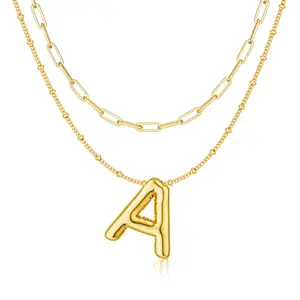 Moodear Bubble Letter Necklace for Women Balloon Original Layered bold Letter Pendant Paper clip Link Double Give the classic style preferred for Merry Christmas