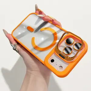 [Free!!Ship!] Heavy Duty Camera Lens Kicksatnd Clear Case for iPhone 17 16 15 14 13 Pro Max Compatible With Mag Safe Shockproof Transparent Phone Case