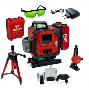 Niuwork 16 Lines 4D Laser Level 360° Self-Leveling Green Beam | 25m Range ±0.2mm/m Accuracy | Professional Construction Floor Laser Level with Touch Screen & 4-Plane Locking | Total 2 Batteries Included