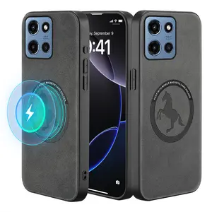Luxury PU leather phone case for MOTO G Power 2025 /G 2025 /G 5G 2024/G Play 2024 5G /G Power 2024 5G/G Stylus 5G/Edge 60 Pro/G86 Some models support MAGNETIC, Support car holder, protective, Hard protective cover, Prancing Horse