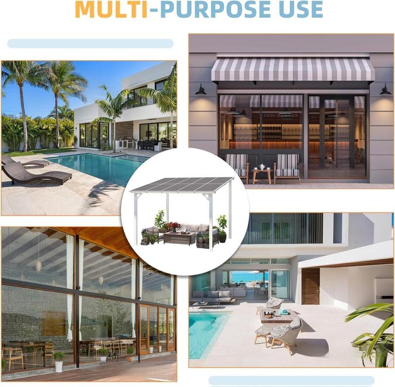 AECOJOY Pergola Gazebo,Wall Mounted Pergolas and Gazebos on Clearance, Outdoor Patio Lean to Gazebo Metal Awnings for Deck, Porch, Backyard and More