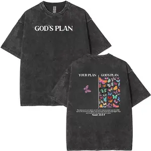 [ New Collection For Women ] God's Plan Unisex Washed T-Shirt, Christian t shirts, Vintage 90s Graphic Tee, Gift Top Womenswear Cotton Streetwear Summer, Gift For Her, For Mom, For Womenswears