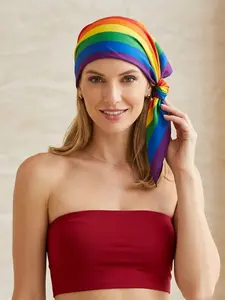 Pride Month - Scarf Shawl Wrap, Loose Fit Shawl, Head Scarf, Versatile Headscarf: Love, Respect, Freedom, Tolerance, Equality & Pride Typography on Rainbow Stripes | Statement Piece for Outfit Styling, Parade & Wall Decor