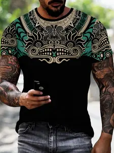 Aztec Totem T-Shirt Vintage Ethnic Streetwear Casual Style Round Neck Short Sleeve, Fashion Comfort Design, Perfect for Daily Wear, Ideal Gift Choice