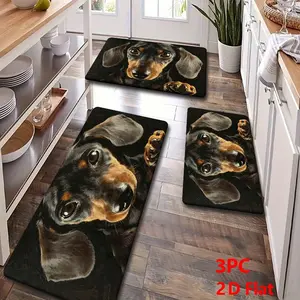 2pcs/3pcs Flannel Kitchen Mat Set, Realistic Dog Portrait, Non-Slip, Absorbent, Home Decor