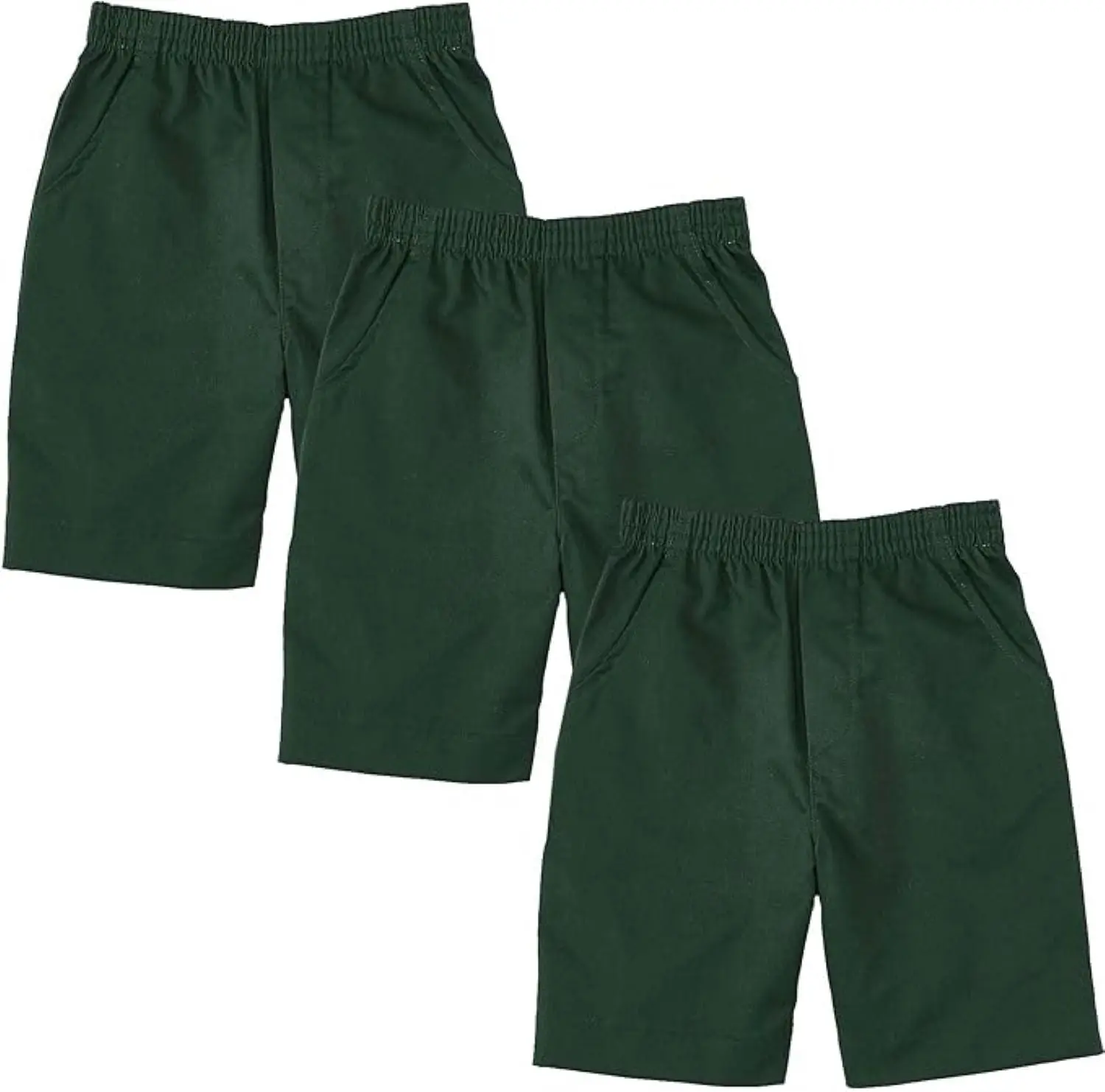 School Uniform Pull-On Hunter Green Shorts, Elastic Waist Twill Bottoms, Comfort Fit School Apparel SBU32 3 Pack