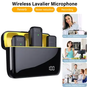 2-piece wireless lavalier microphone with charging case, noise reduction, reverb, real-time monitoring, one click mute - suitable for Android or IOS - plug and play clip on microphone suitable for YouTube, recording Vlog、Facebook Live、 Podcasts, interview