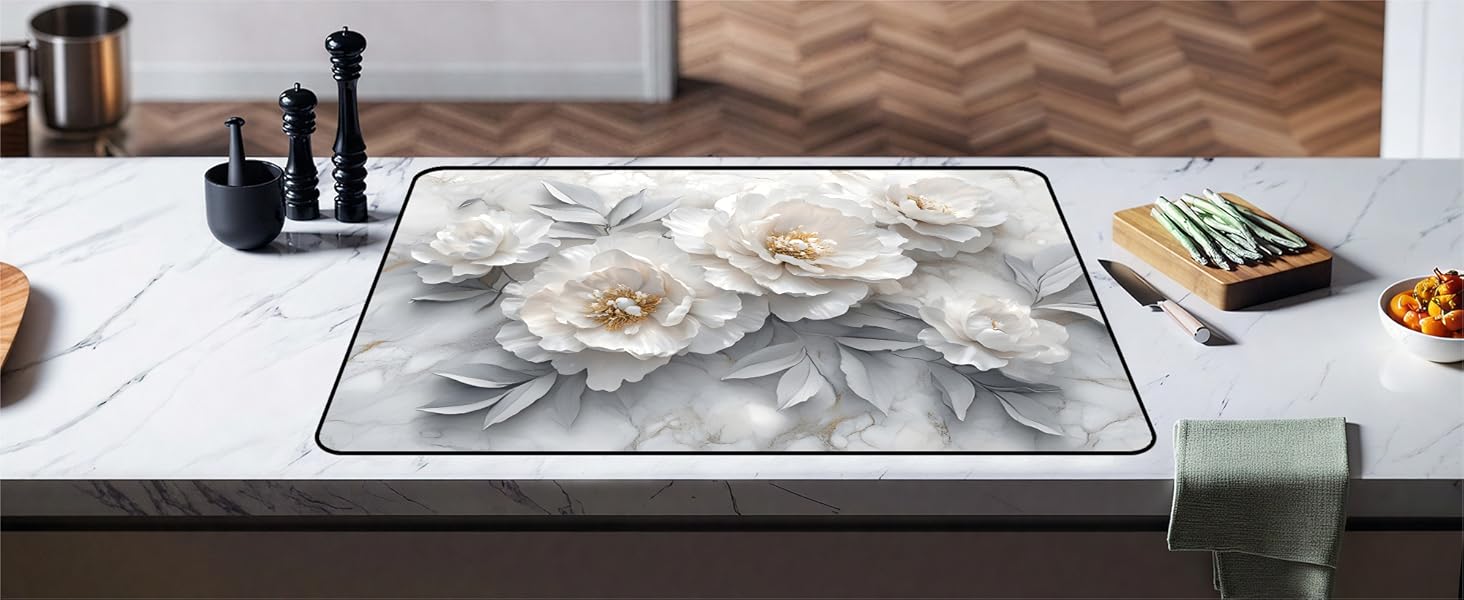 JOYFINITY Heat-Resistant Glass Stove Top Cover with Anti-Slip Rubber Coating – Electric Stove Protector, Scratch-Resistant, Expands Counter Space, Stylish Kitchen Decor (Peony, 28.4*20.5 in)