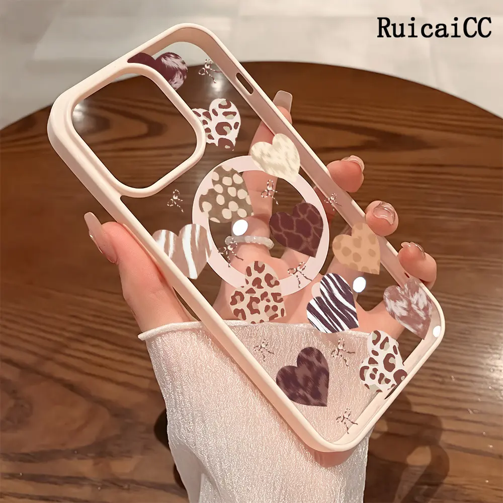 Premium Magnetic Phone Cases for iPhone11/12/13/14/15/16//17/Air/promax/Plus Trendy Leopard print Heart & Bows y2k cased MagSafe Ready, Anti-Fall, Springtok and Ultra-Thin Design | Perfect for Everyday Use Screen Protector Resistance