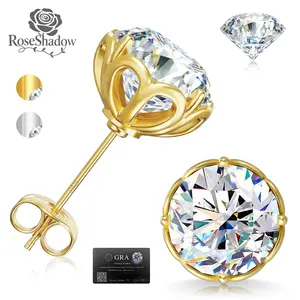 ROSESHADOW Moissanite Stud Earrings Heart Earrings Solitaire Stud Earrings VVS1 D Color Unisex Earrings Synthetic Moissanite Huggie Earrings for Women and Men