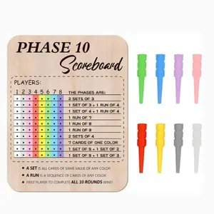 Wooden Phase 10 Score Board with Pegs Card Game Score Keeper Board Family Party Game Accessories Durable Wood Scoreboard Fun Game Night Gift