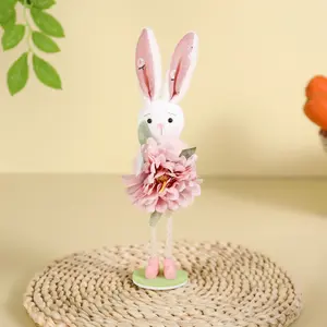 New Standing Rabbit Figurine with Floral Design, Cute Plush Easter Decoration for Kids and Mothers Day, Home and Party Decor Ornaments, Home Decor Statue, Decorative Sculptures