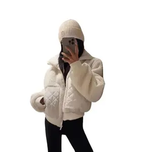 White Shearling-Quilted Cropped Jacket: Nail Winter Style & Warmth! Skip bulky coats-this trendy piece elevates daily commutes, brunch dates & casual hangs #     WinterOOTD #   cozyfashion. #   ChicOuterwear. #   TeddyCoatVibes #   CasualChic