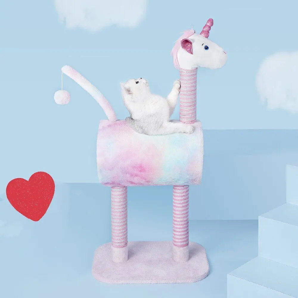 Funfetti Unicorn 41-in Sisal Cat Tree, 41 inch, with scratching posts