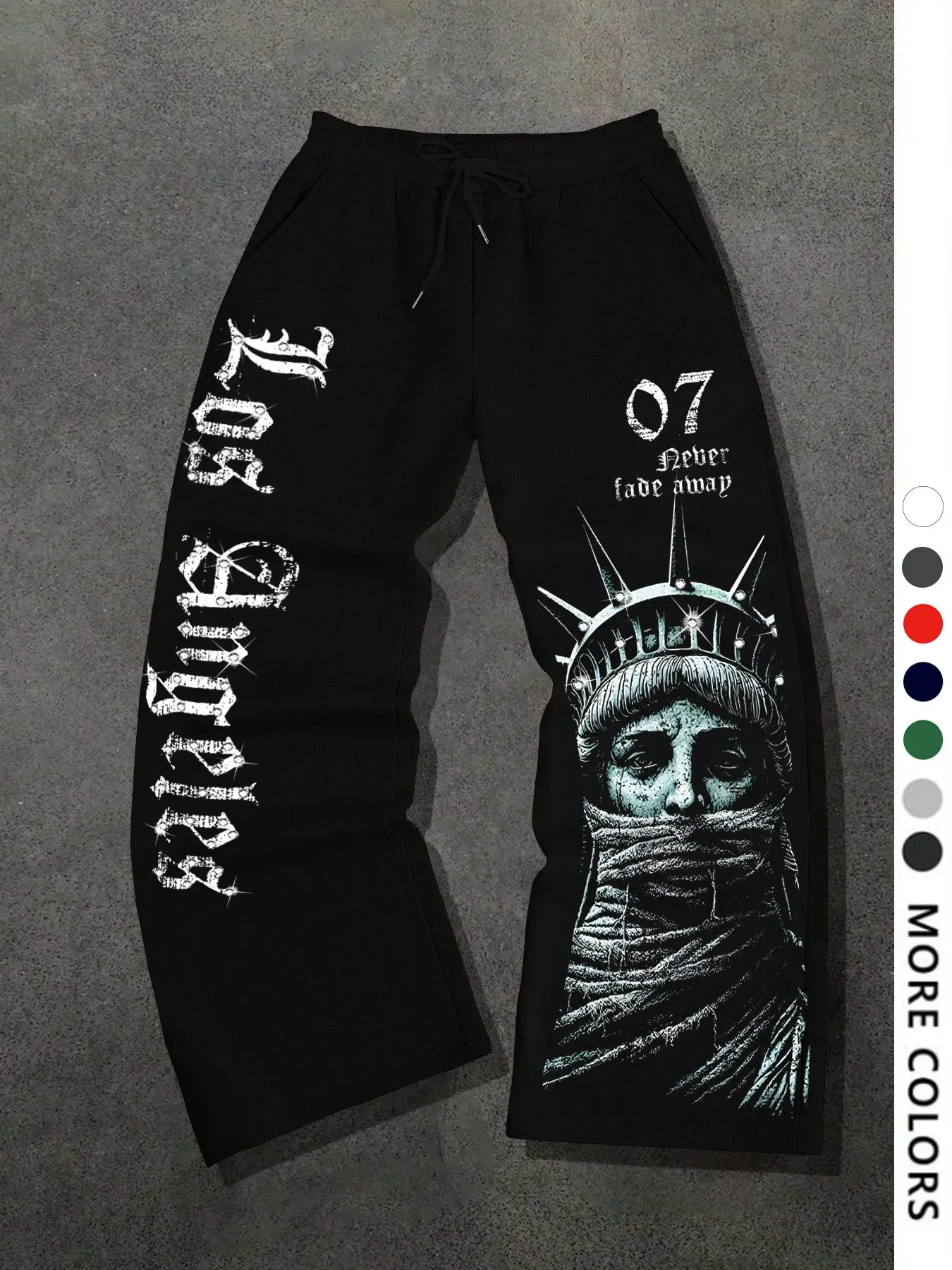 Men's Casual Loose-Fit Graphic Sweatpants, Los Angeles Goddess Pattern, Drawstring Wide Leg Pants, All-Season Men's Clothing, Relaxed Sweatpants, Athleisure Style Bottoms, Casual Fashion Sweatpants