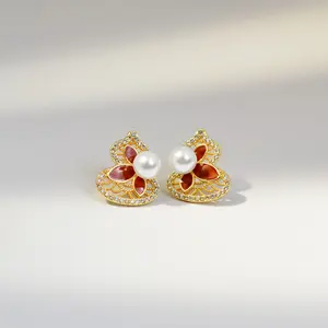 2026 New Hollow Gourd Flower Mother of Pearl Earrings Lucky Zodiac Light Luxury Jewelry Gift shell pearl