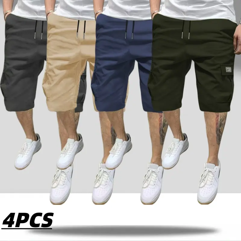 Men's 4-Pack Cargo Shorts Lightweight Summer Casual Trendy Style Multi-Pocket Practical Storage Design Adjustable Drawstring Elastic Waistband Loose Fit Breathable Ideal for Everyday Commuting Sports Menswear Tropical tiktokshopspringglowup tiktokshopspri