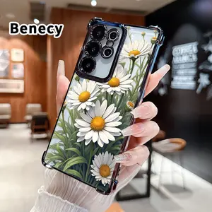 Compatible with Samsung Galaxy S23 Ultra S24 Plus S25 S22+ FE Edge Phone Case Daisy Delight Array Pattern Transparent Full Coverage Four Corners Anti-drop Casing