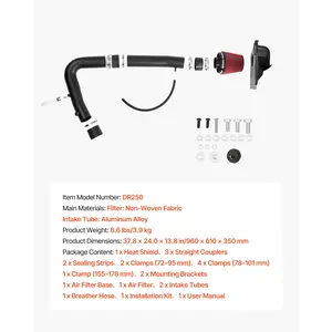 VEVOR Cold Air Intake, 3.5 Inch Cold Air Intake System+ Heat Shield Compatible with 2011-2023 Dodge Challenger/Charger with 3.6L V6 Engine, High Flow Filter Kit Improve Horsepower/Throttle Response