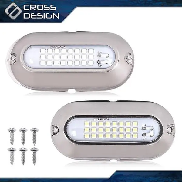 CROSSDESIGN Pair Set 12V LED Pontoon Boat Docking Light, 12v Voltage Marine Dock Lighting with Bright White & Blue LED Illumination