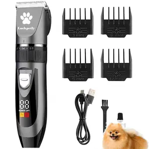 Electric Pet Clipper Set, Low Noise Pets Hair Grooming Kit Including LED Display Pet Hair Trimmer & 4 Adjustable Guard Combs & 1 Cleaning Brush & Charging Cable
