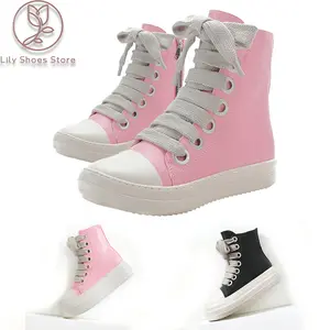 Womens High Top Sneakers Thick Shoe Laces PU Leather Comfort Platform Walking Shoes with Zipper Casual Girl Sports Shoes