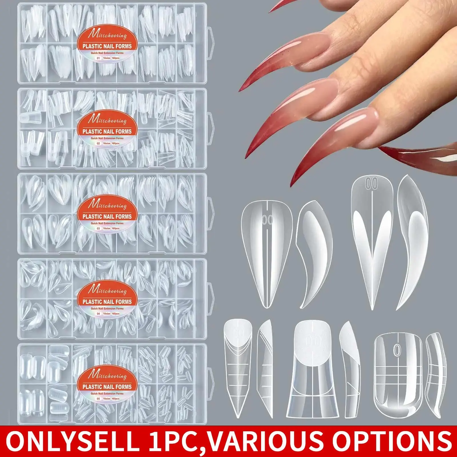 160PCS Dragon Claw Crystal Nail Extension Molds, No Paper Tray Quick UV Gel Extension Dual Forms Reusable Acrylic Nail Art Tools for Salon and Home DIY