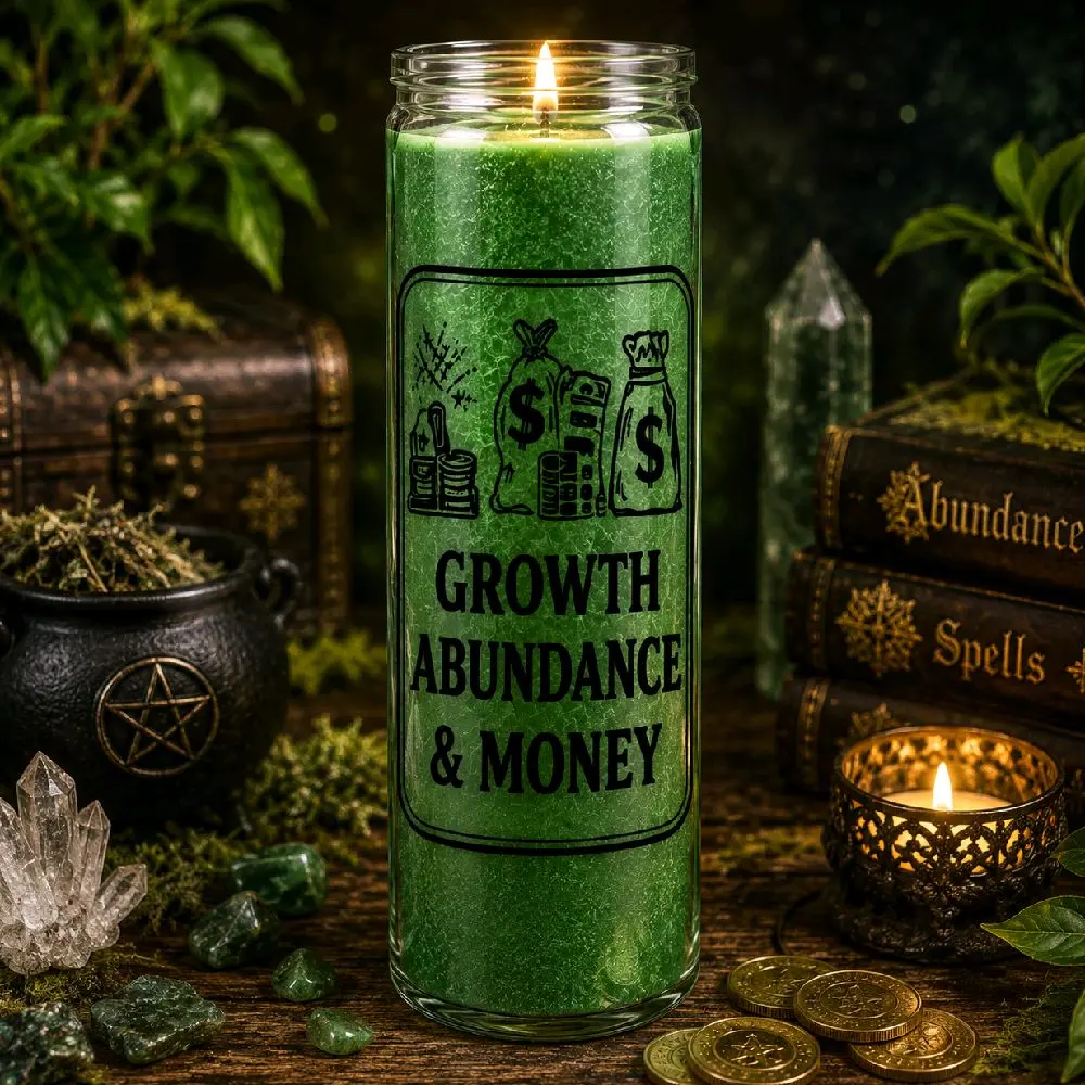 Growth, Abundance & Money Candle Fixed, Blessed & Manifestation Ready Unscented