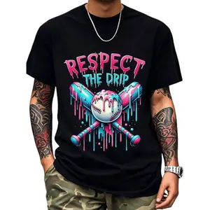 Baseball Drip Graphic T-Shirt for Men, Soft Cotton Short Sleeve Tee with Home Plate Design, Breathable Casual Streetwear for Summer Sports Style Outfits