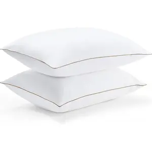 Goose Feathers and Down Pillows, Medium to Firm Bed Pillows for Sleeping, Luxury Pillows with 100% Cotton Cover, 2 Pack, Queen Size, 20x30 Inches