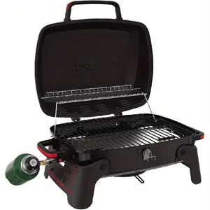 Portable Waterproof Burner Gas Grill - Compact, Foldable, and Spacious Cooking Station for Camping, Outdoor Kitchen, Patio, Garden, and Barbecue - Red and Black, Two-Leg Design