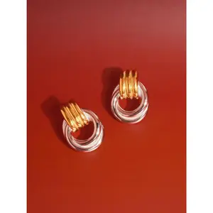 Mixed Metal Hoop Earring - Metallic Design with Various Metallic Accents, Unique Style for Everyday Wear