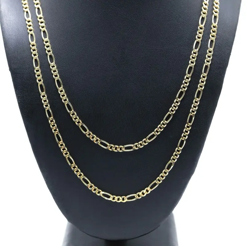14KT Gold Figaro Necklace 4mm - Semisolid Size 22”