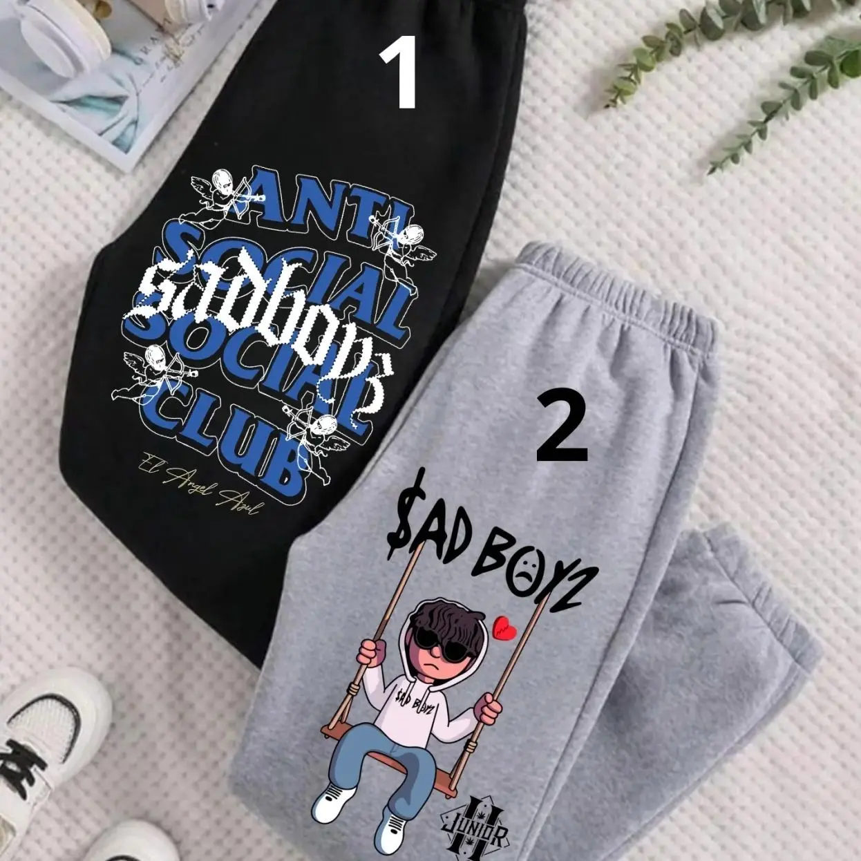 Anti Social Sad Boyz Club Inspired Sweatpants, Baggy Hip Hop Graphic Joggers, Unisex Streetwear Lounge Pants