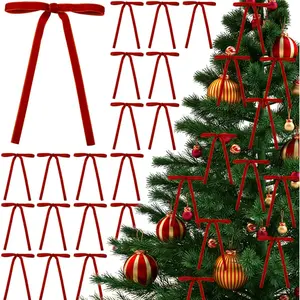 24 count Red  Bows for Christmas Tree, 5 x 7 Inch  Christmas Bow, 3/8 Inch Pre-Tied  Xmas Bows for Wreaths Decorations, Gifts and Holiday  Decor, Ribbon Bows for Garland (Red)