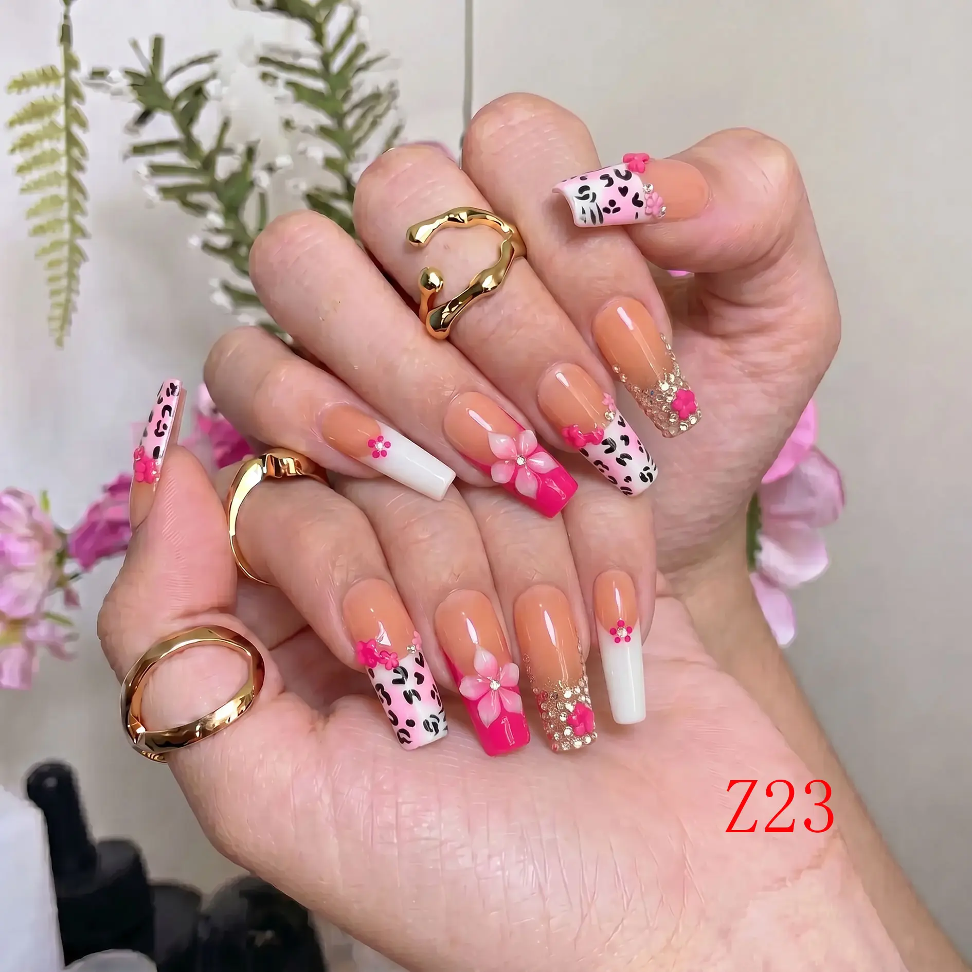 Nailbeebee Z23 1.3in Handmade Press-On Nails - Reusable, Salon-Quality, Long-Lasting, Glossy | for Daily Office Use, Date Nights, Holiday Travels