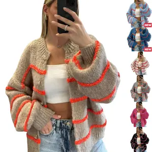 Tanming Women's Oversized Striped Cardigan Sweaters Casual Open Front Long Sleeve Button Down Knit Outwear for Spring FallFreshness Winter