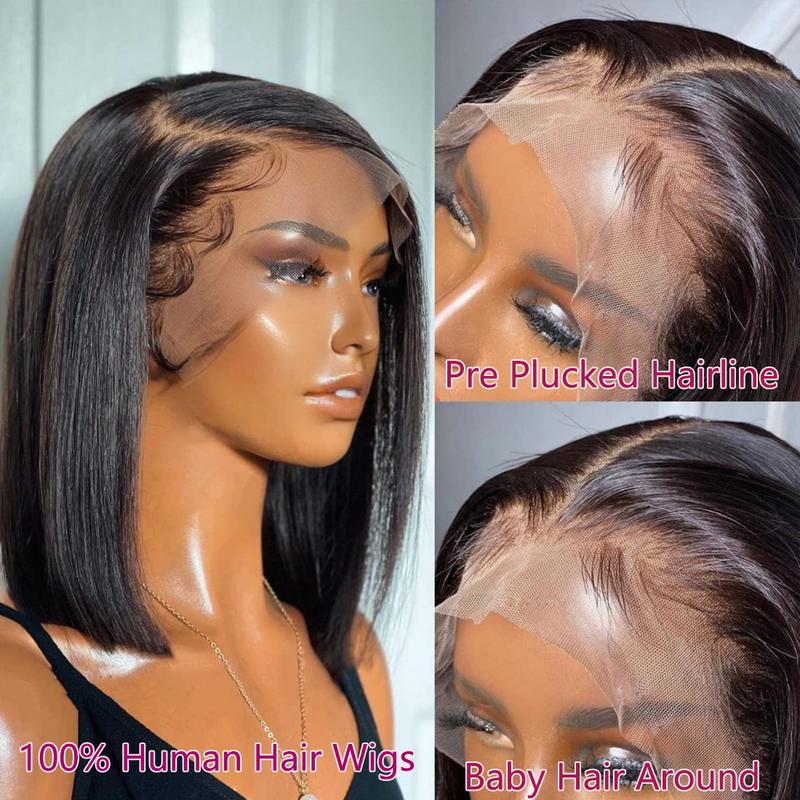 Hermsile Straight Bob Wigs Human Hair Wigs For Black Women 13x4 Straight Lace Front Wigs Human Hair Lace Front Wigs Pre Plucked HD Lace Frontal Wigs 180% Density Short Bob Wigs Natural Color 10 inch