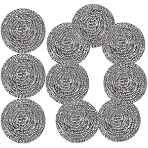 Stainless Steel Scrubber Scrubbing Scouring Pad Sponges Clean Pot Pan and Steel Wool for Kitchen Bathroom (10Pcs Metal Scrubber)