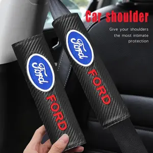 2PCS Ford Car Seat Belt Shoulder Pads Carbon Fiber Ford Logo Seat Belt Covers For Ford Focus F150 Mustang Auto Interior Accessories