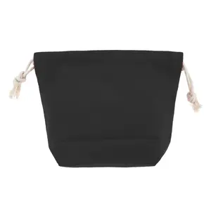 CHEIBEAR Women's Drawstring Small Makeup Bag for Outdoor Activities Travel Vacations Black Canvas
