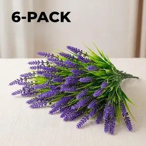 6 Bundles Outdoor Artificial Flowers, UV Resistant Faux Lavender & Greenery Shrubs for Courtyard Garden Flower Bed, Hanging Planter Window Frame Indoor Home Decor, Artificial Lavender Bouquet, Fake Plastic Plants