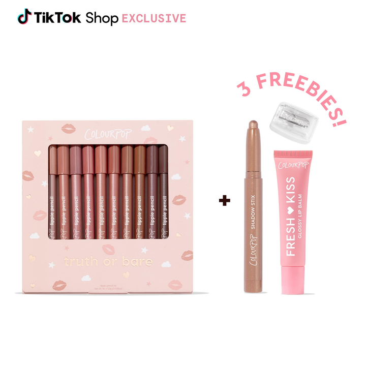 ColourPop Best-Sellers Set - Viral Lippie Pencil Vault with Free Glossy Balm, Shadow Stix & Pencil Sharpener