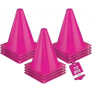 12 count Cones 7 Inch Soccer Cones and Plastic Traffic Cones, Durable Cones for  , Ideal for Soccer, Basketball, Football, Skating, and Agility Drills Practice