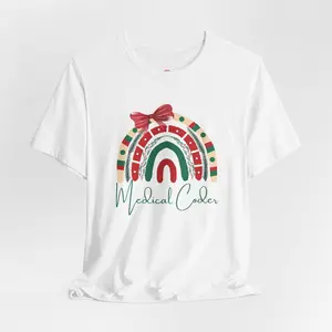 Medical Coder Holiday Christmas Rainbow T-Shirt Cotton Fabric
